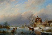 Jan Jacob Coenraad Spohler Figures on the Ice in a Winter Landscape